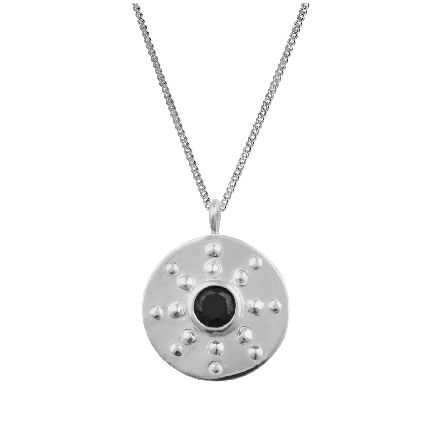 Halskette mit schwarzem CZ-Medaillon aus Sterlingsilber, 14–32 Zoll