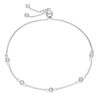 Sterlingsilber CZ April Geburtsstein Verstellbar Kasten Armband