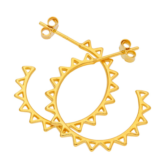 Vergoldet Sterlingsilber Gezackt Offen Creolen Ohrstecker