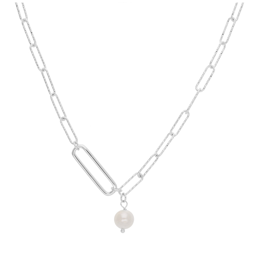Sterlingsilber Süßwasserperle Anhänger Kettenglied Halskette 40,5 cm
