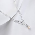 Sterlingsilber Süßwasserperle Anhänger Kettenglied Halskette 40,5 cm