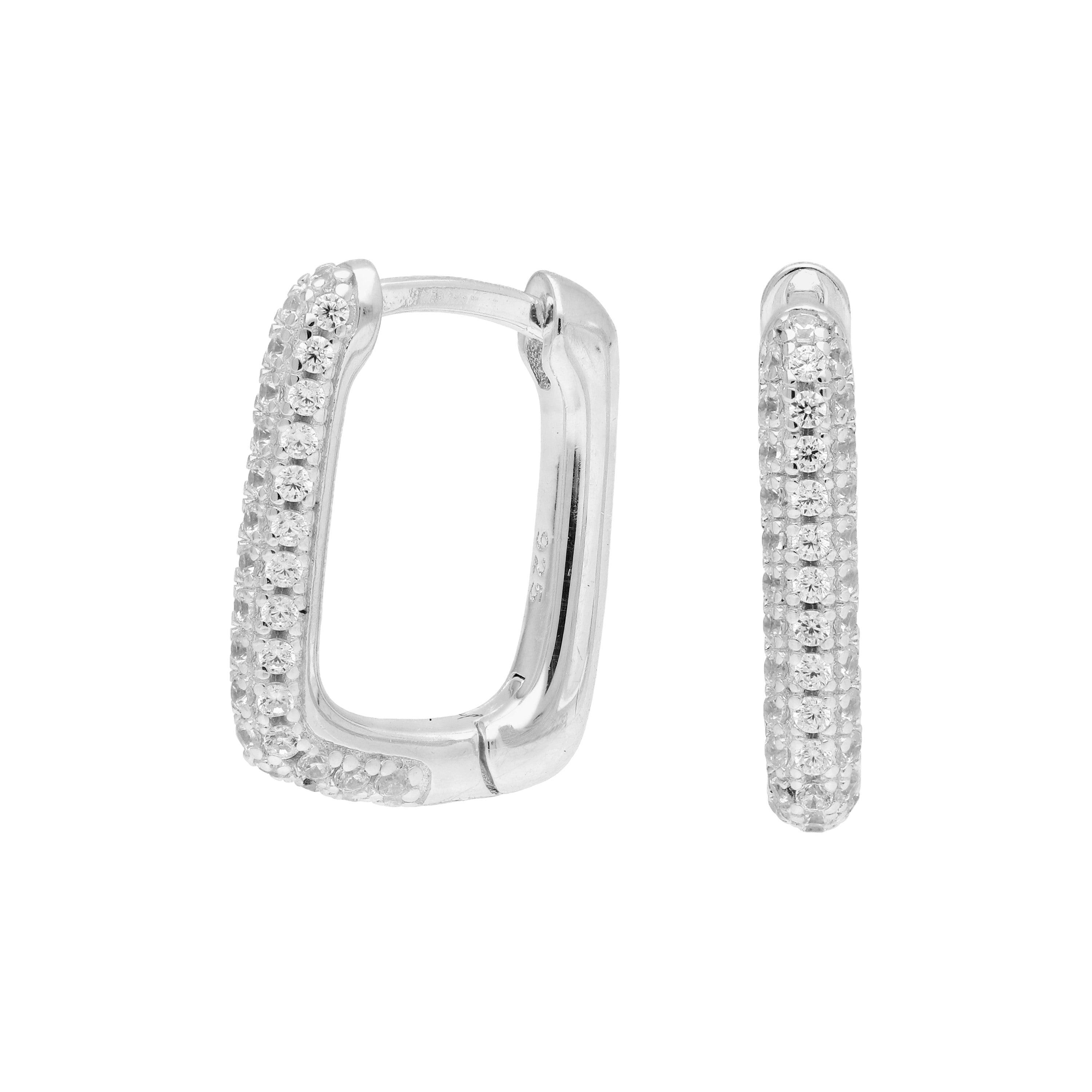 Sterlingsilber Eiförmig CZ Pavé Fassung 15 mm Klappcreolen Ohrringe