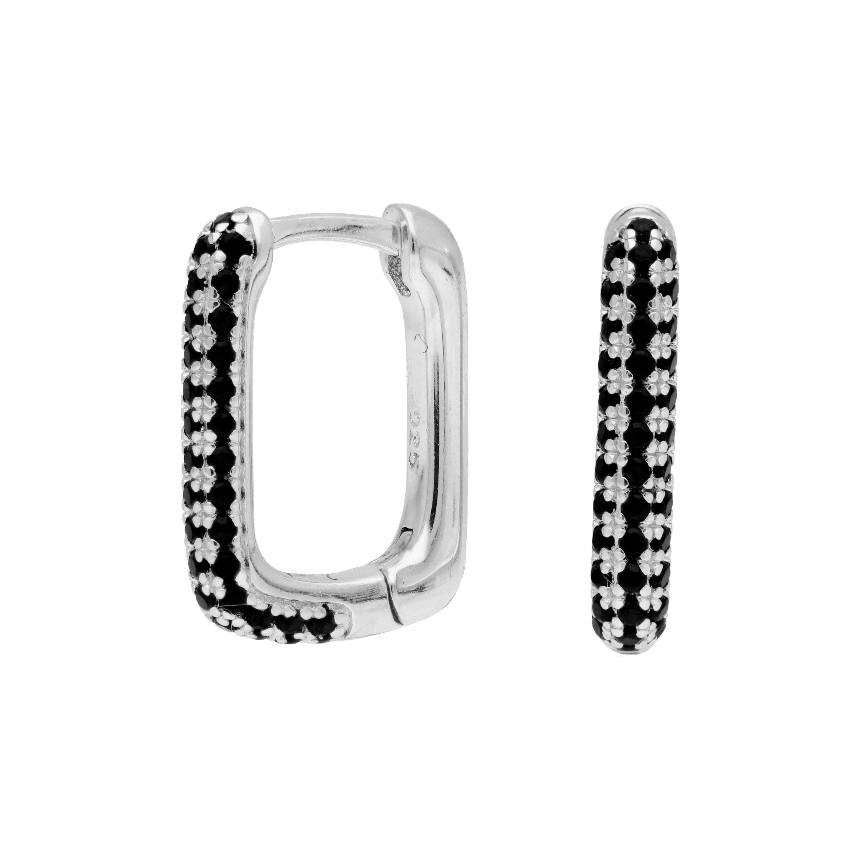 Sterlingsilber Eiförmig Schwarz CZ 15 mm Klappcreolen Ohrringe