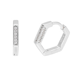 Sterlingsilber CZ Verkrustet 14 mm Fünfeckig Klappcreolen Ohrringe