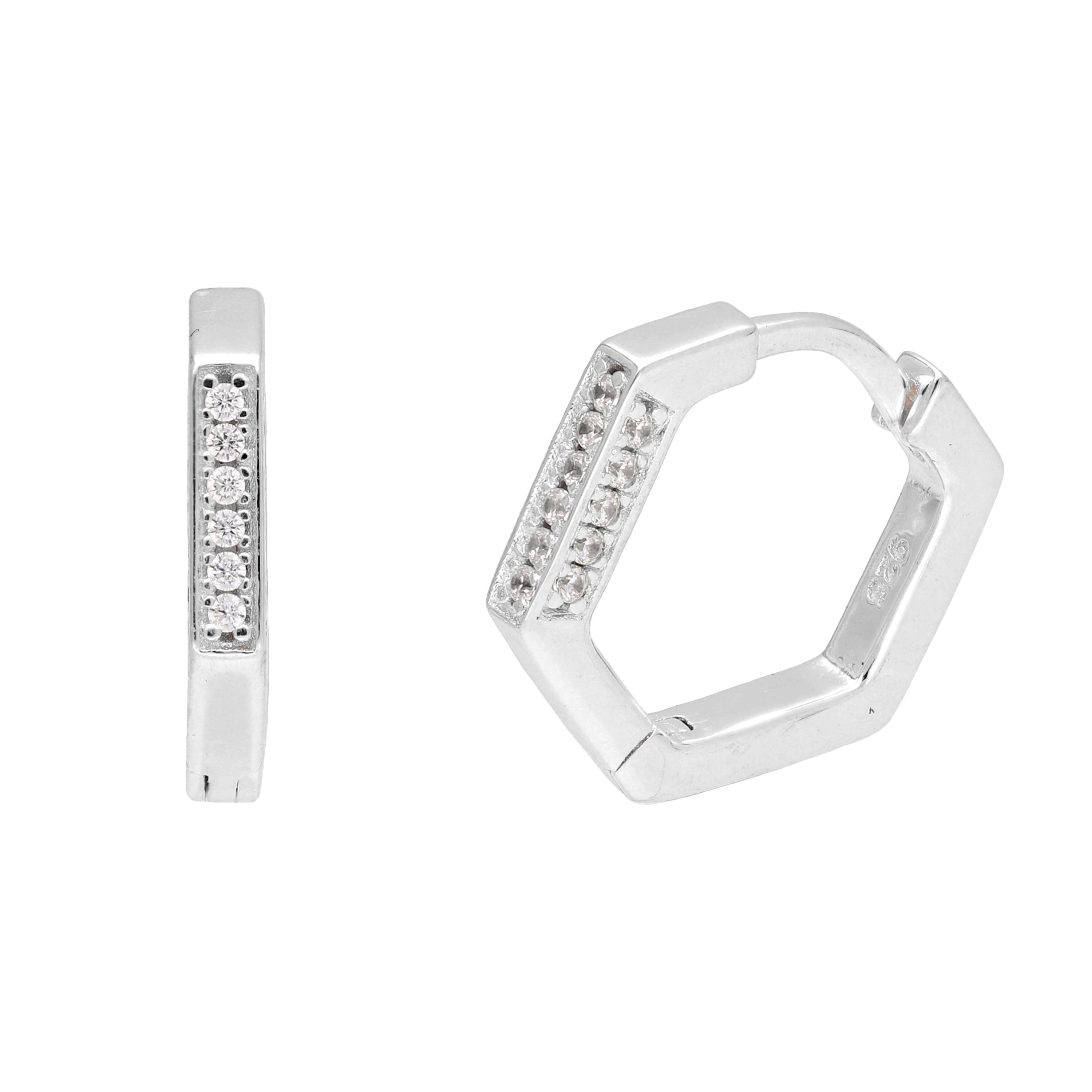 Sterlingsilber CZ Verkrustet 14 mm Fünfeckig Klappcreolen Ohrringe