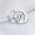 Sterlingsilber CZ Verkrustet 14 mm Fünfeckig Klappcreolen Ohrringe