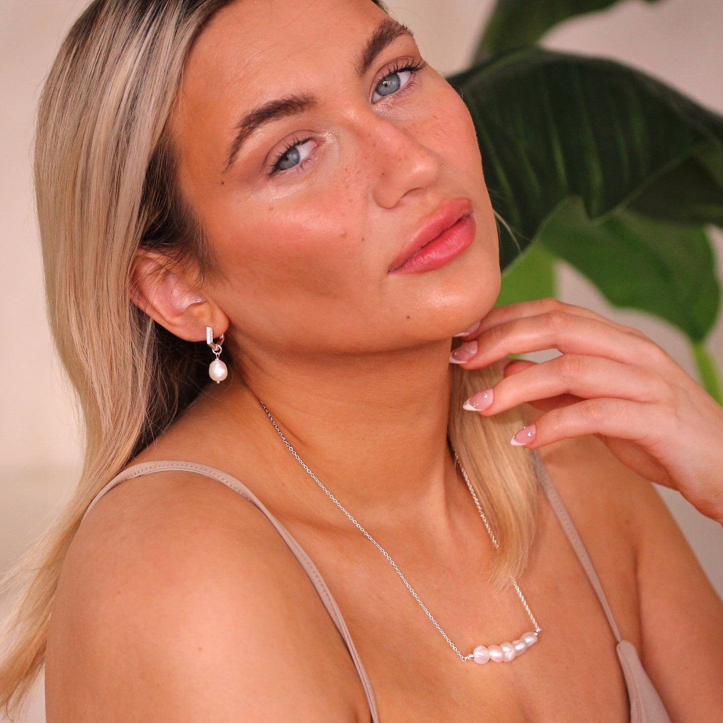 Sterlingsilber Perle CZ Anhänger 14mm Fünffeckig Creolen Ohrringe