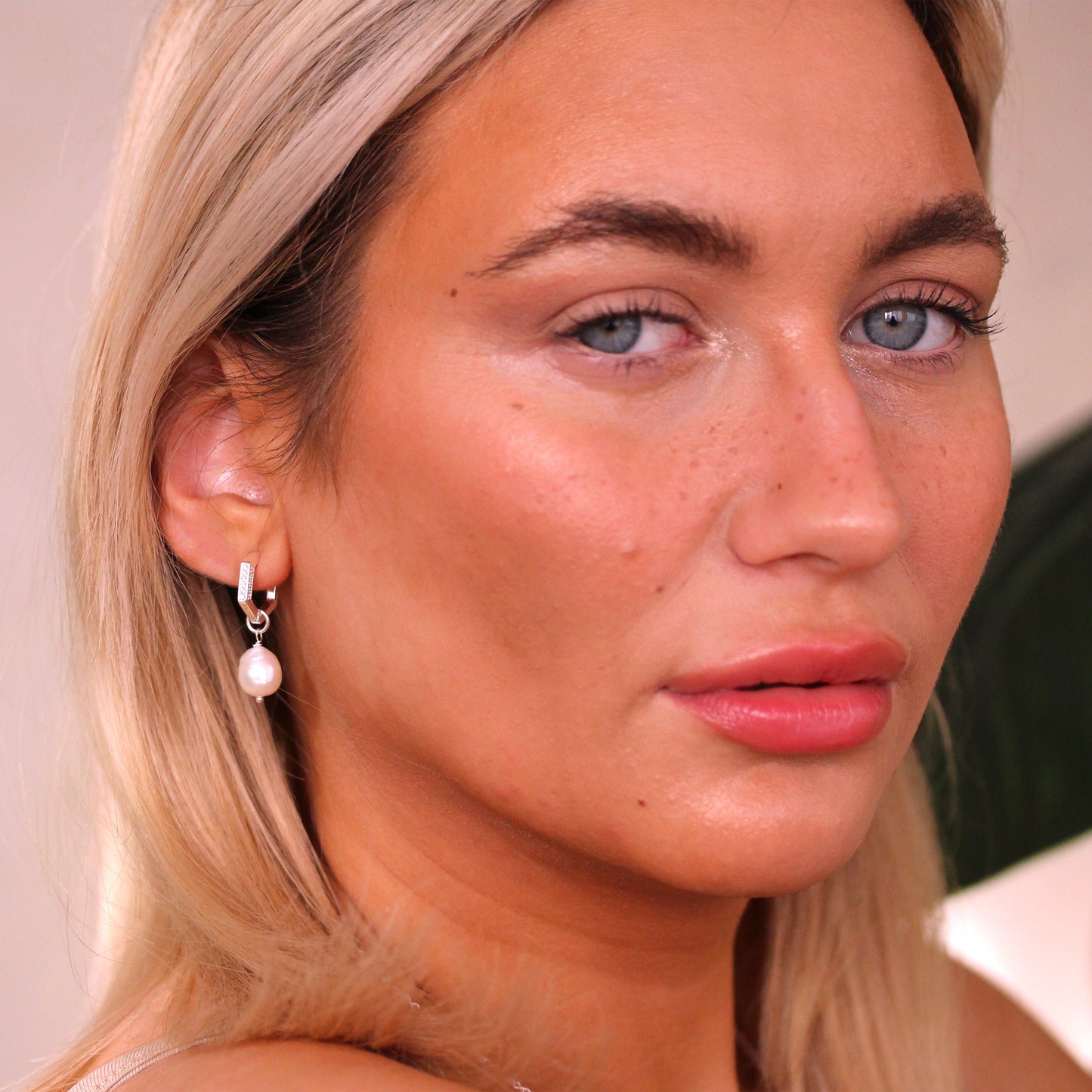 Sterlingsilber Perle CZ Anhänger 14mm Fünffeckig Creolen Ohrringe