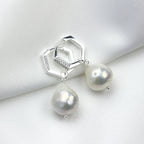 Sterlingsilber Perle CZ Anhänger 14 mm Fünffeckig Creolen Ohrringe