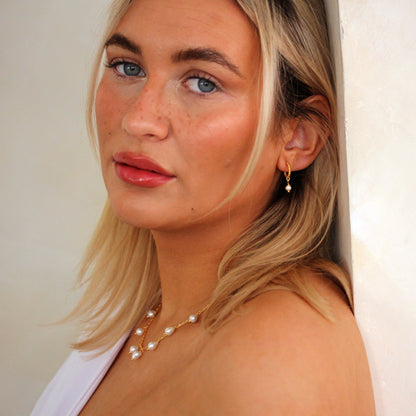 Vergoldet Sterlingsilber Perle Kügelchen Creolen Ohrstecker