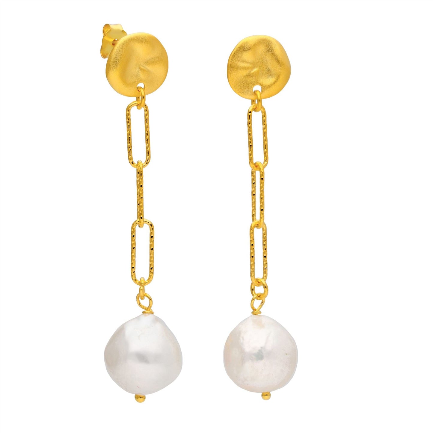 Gold Plated Sterling Silver Freshwater Baroque Pearl Stud Earrings