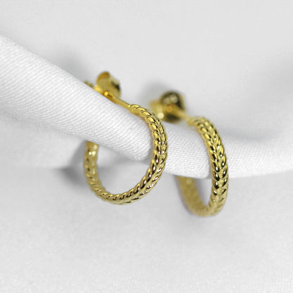 Vergoldet Sterlingsilber Gedreht Offen 14mm Creolen Ohrstecker