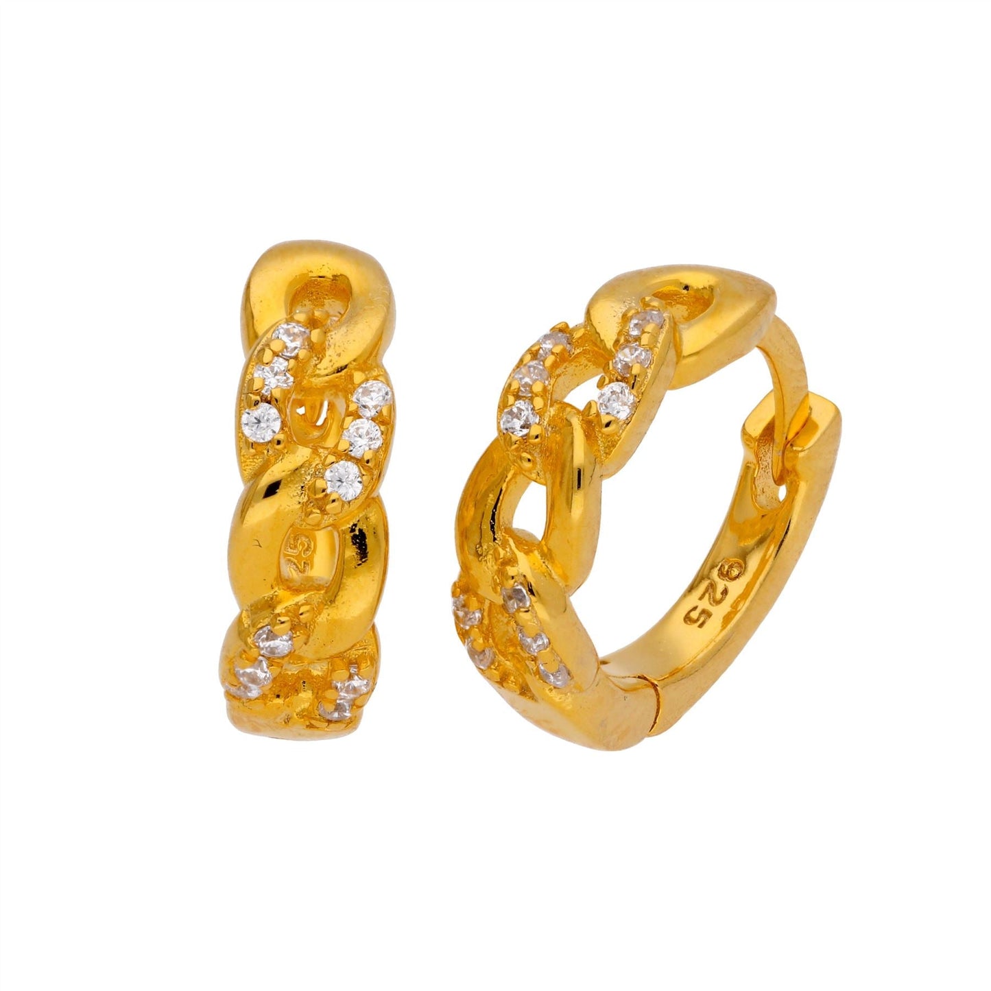 Vergoldete Sterling Silber Pave CZ Huggie Creolen