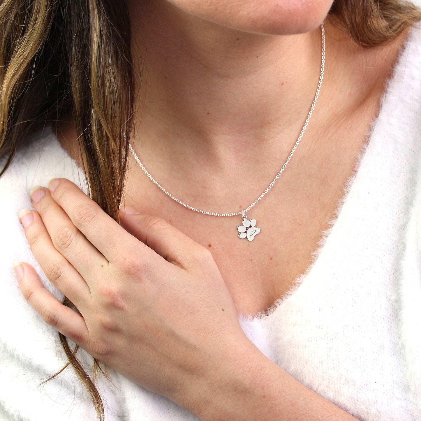 Personalised Sterling Silver Paw Name Necklace