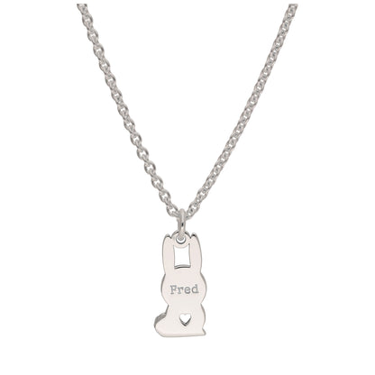 Maßgefertigte Halskette aus Sterlingsilber mit Kaninchen und Namen 16–24 Zoll