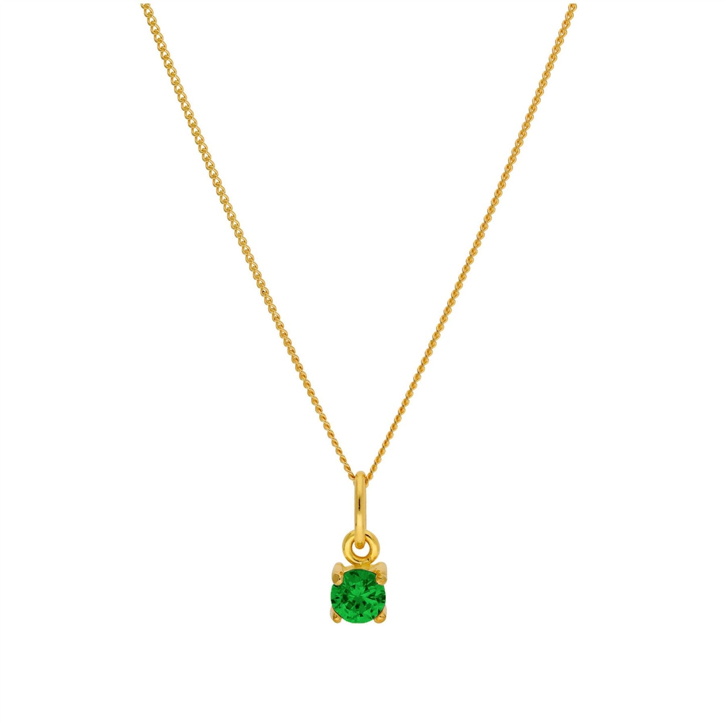 Gold Plated Sterling Silver Emerald CZ May Necklace 16+2 Inches