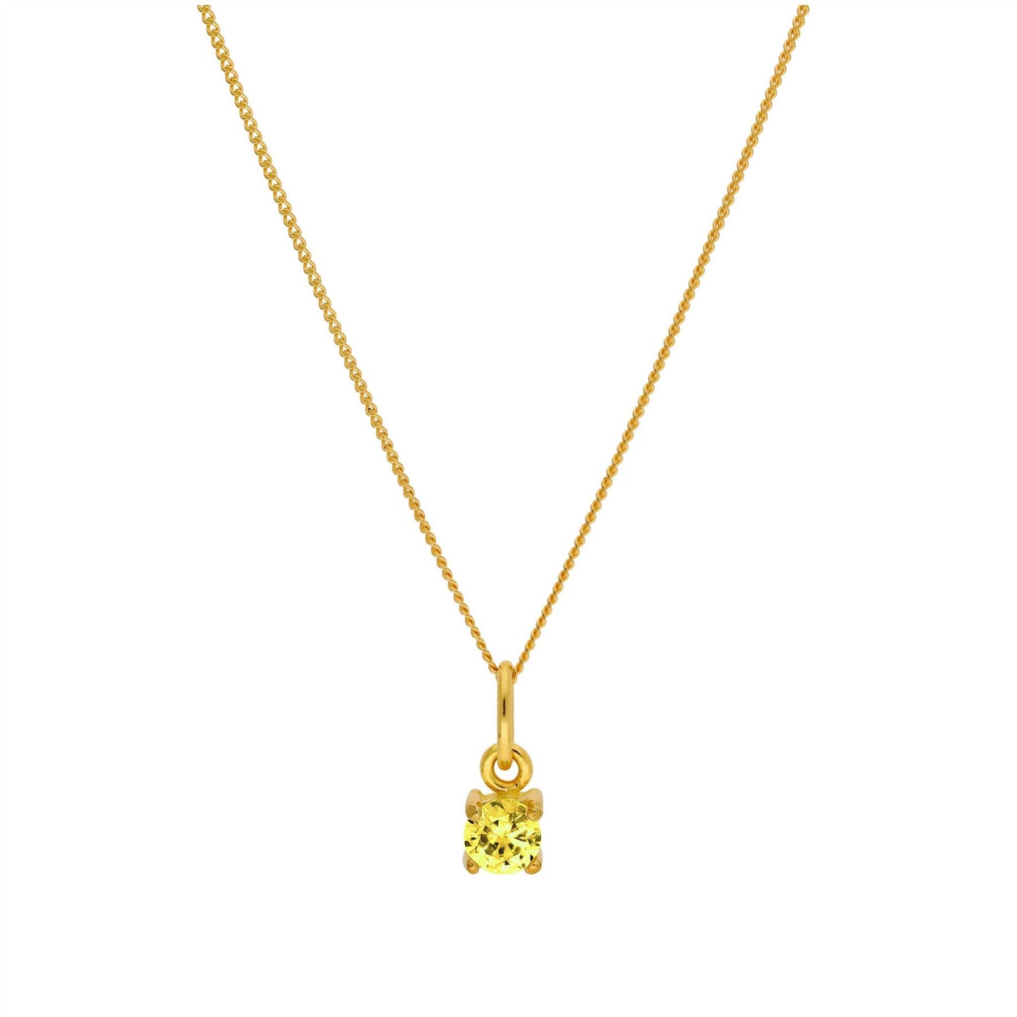 Gold Plated Sterling Silver Citrine CZ Necklace 16+2 Inches