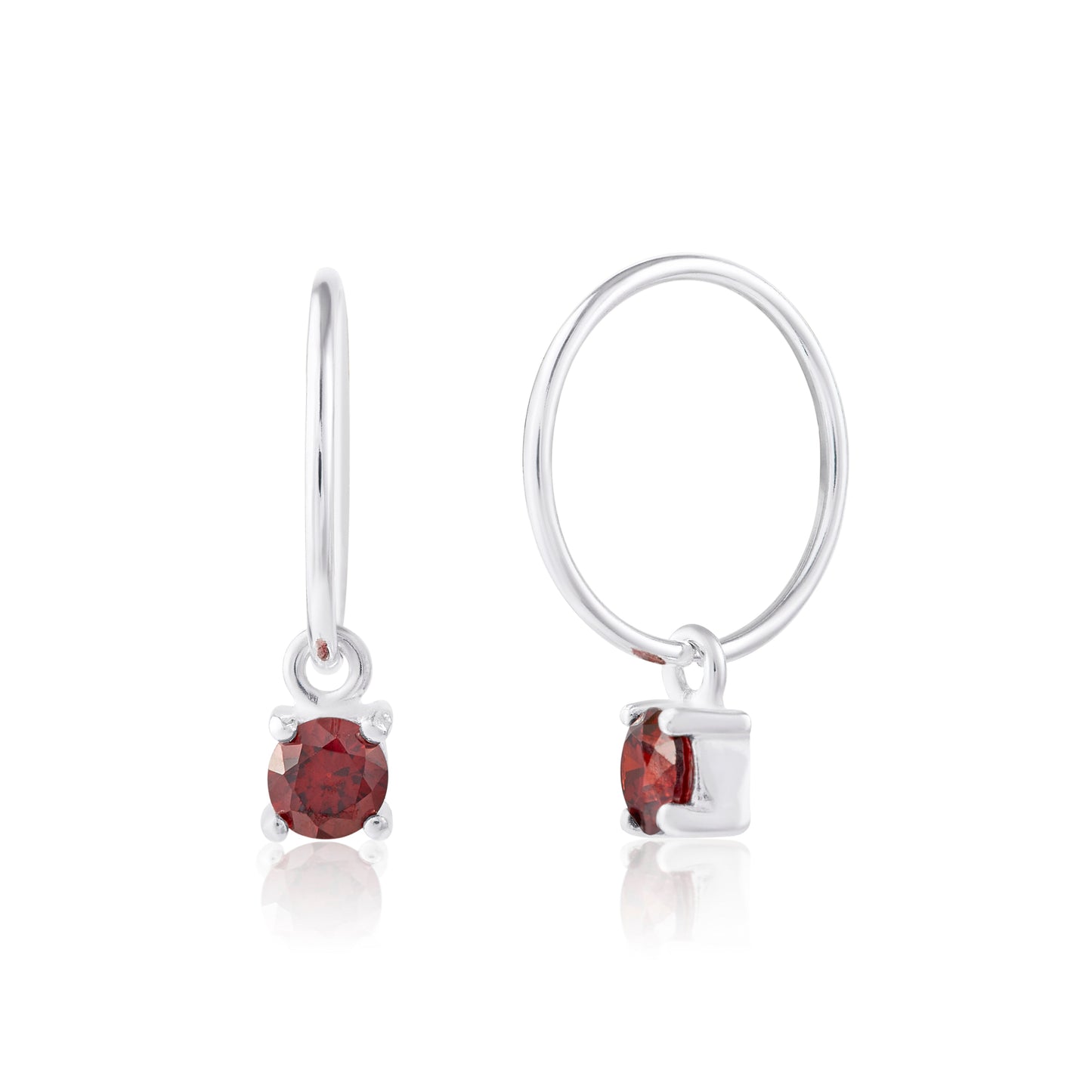 Sterling Silver Garnet CZ January 12mm Charm Hoop Earrings