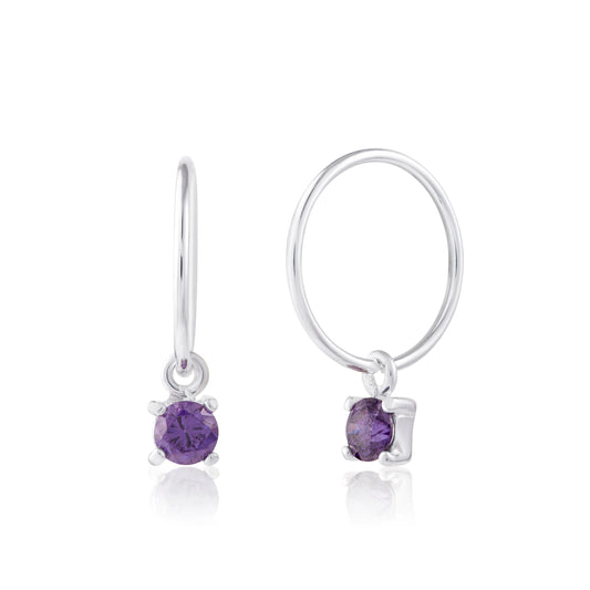 Sterlingsilber Amethyst CZ Februar 12mm Anhänger Creolen Ohrringe