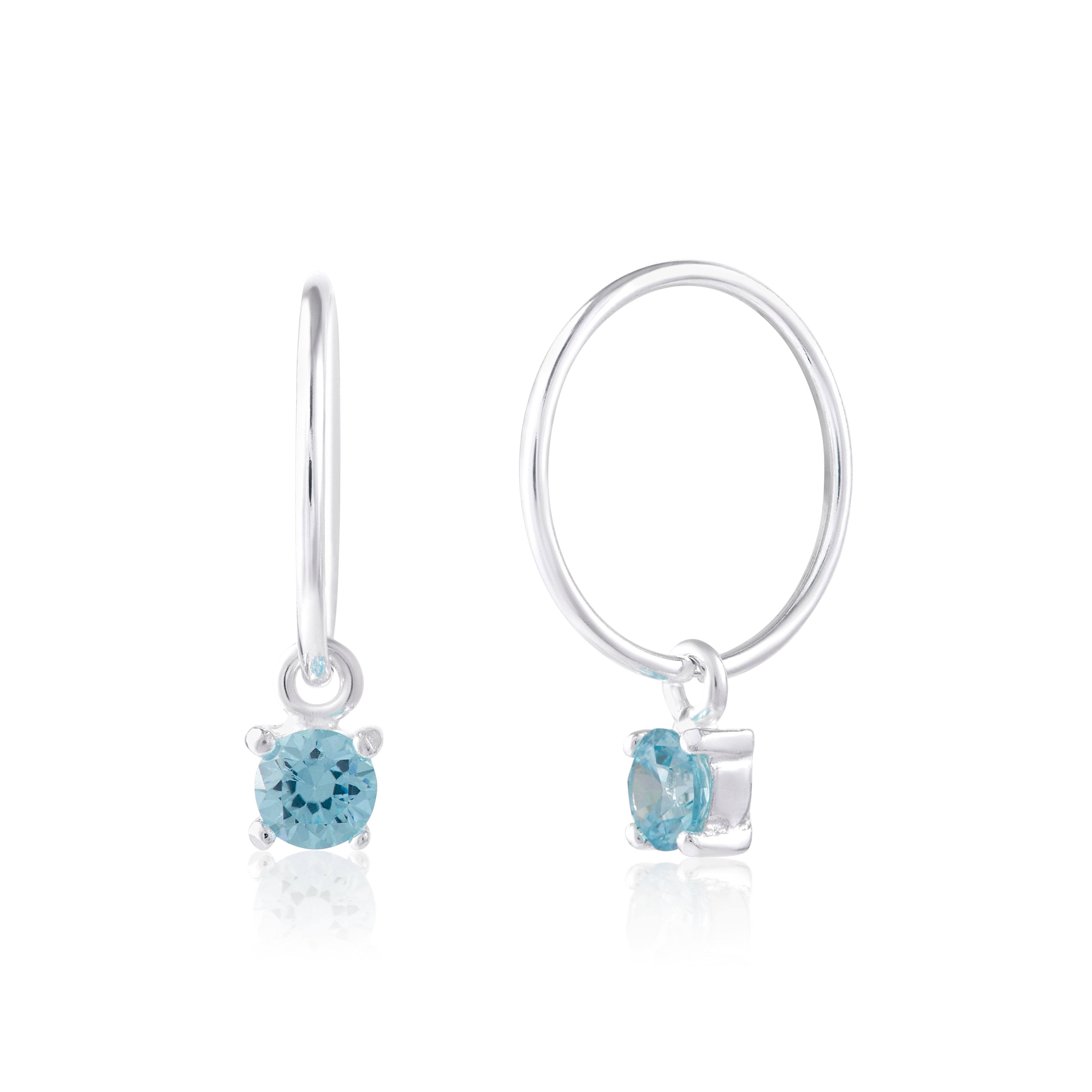 Sterlingsilber Aquamarin CZ März 12 mm Anhänger Creolen Ohrringe