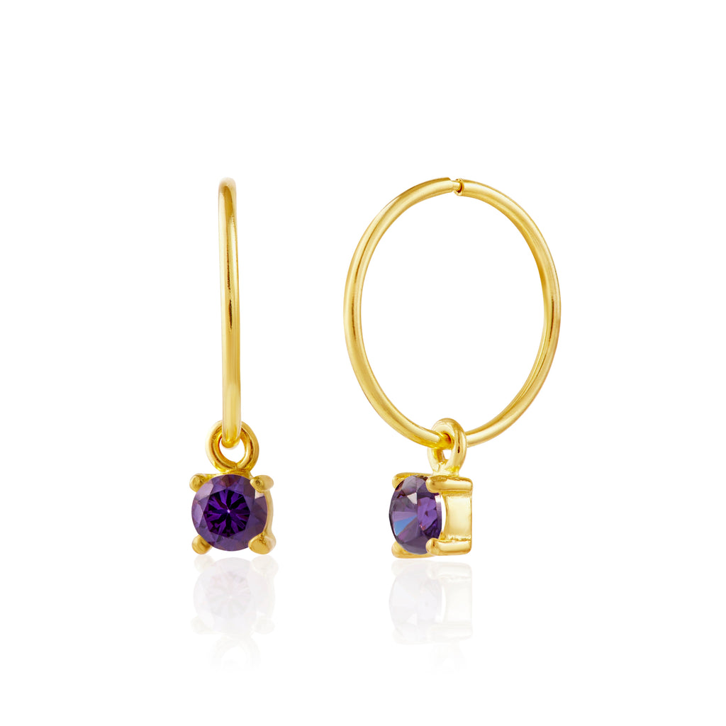 Vergoldet Sterlingsilber Amethyst CZ 12 mm Anhänger Creolen Ohrringe