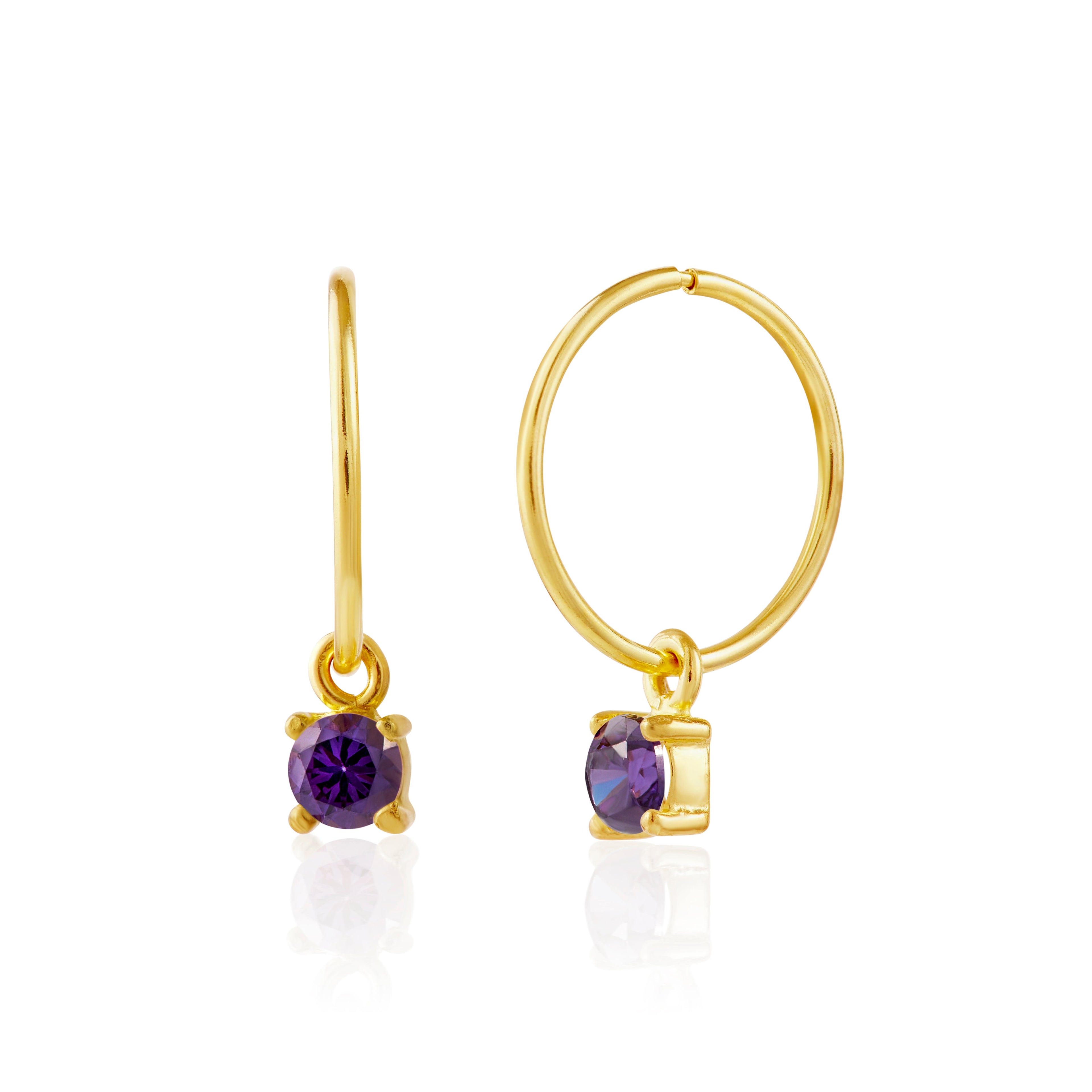 Vergoldet Sterlingsilber Amethyst CZ 12 mm Anhänger Creolen Ohrringe