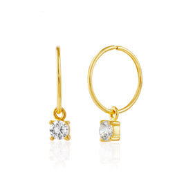 Vergoldet Sterlingsilber CZ April 12 mm Anhänger Creolen Ohrringe