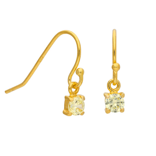 Gold Plated Sterling Silver Peridot CZ August Drop Earrings