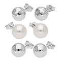 Silber Perle Einfach Gehämmert 8 mm Kugel Ohrstecker 3er Satz
