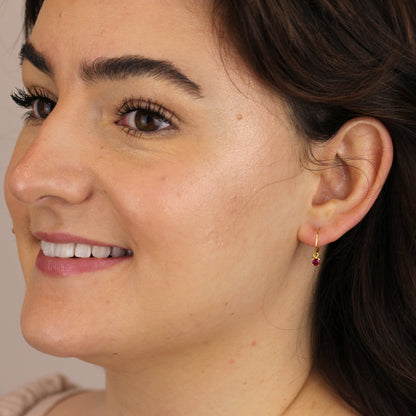 Vergoldet Sterlingsilber Rubin CZ 12mm Anhänger Creolen Ohrringe