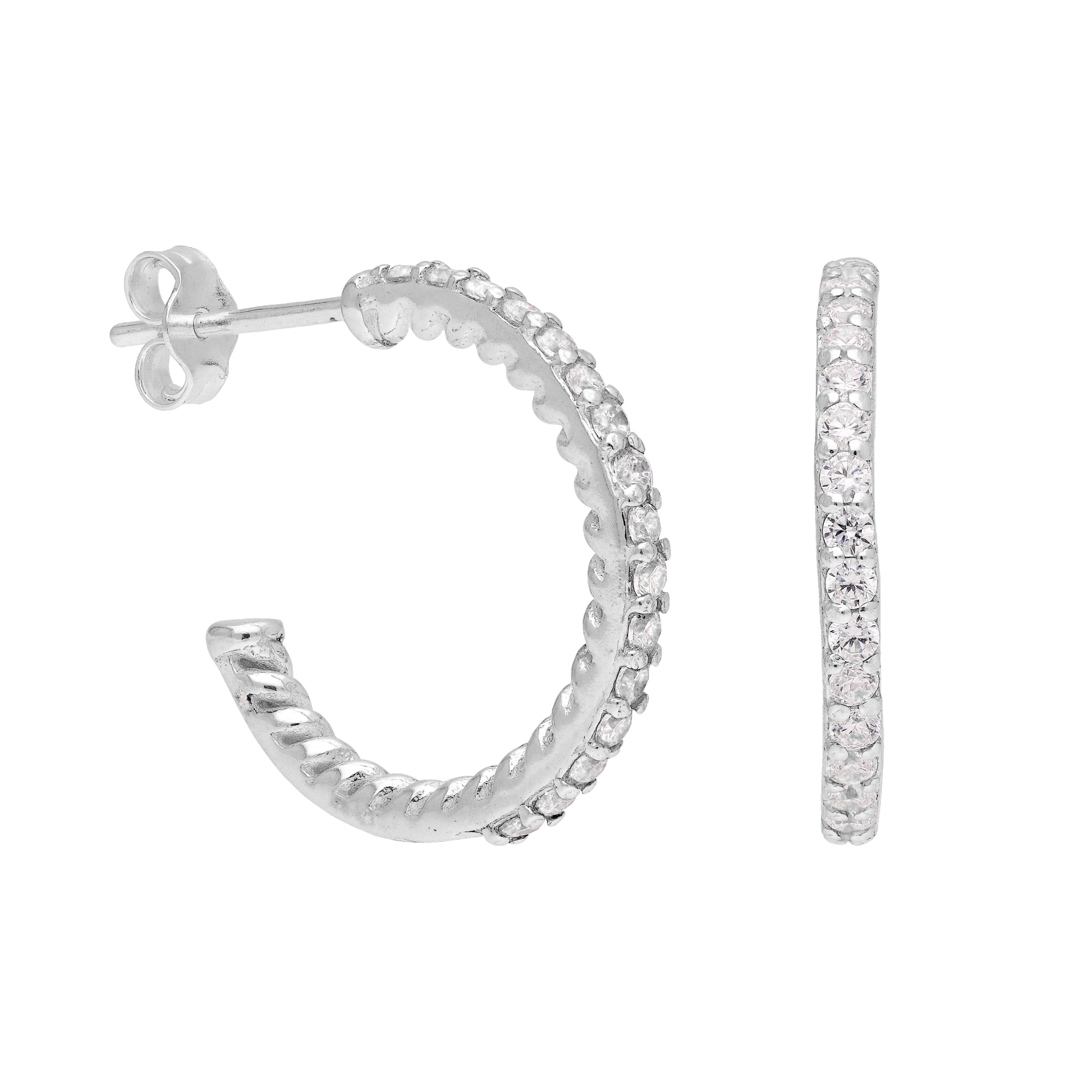 Sterlingsilber CZ Gedreht 18 mm Creolen Ohrstecker