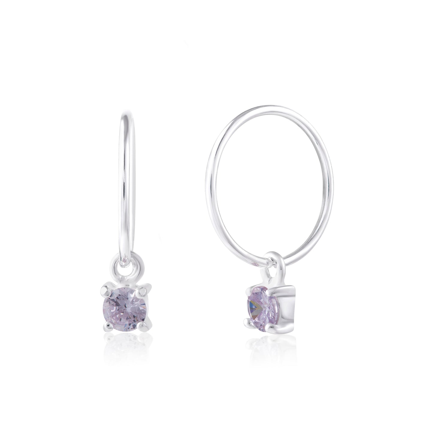 Sterling Silver Alexandrite CZ June 12mm Charm Hoop Earrings