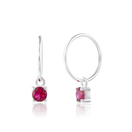 Sterlingsilber Rubin CZ Juli Geburtsstein 12 mm Creolen Ohrringe