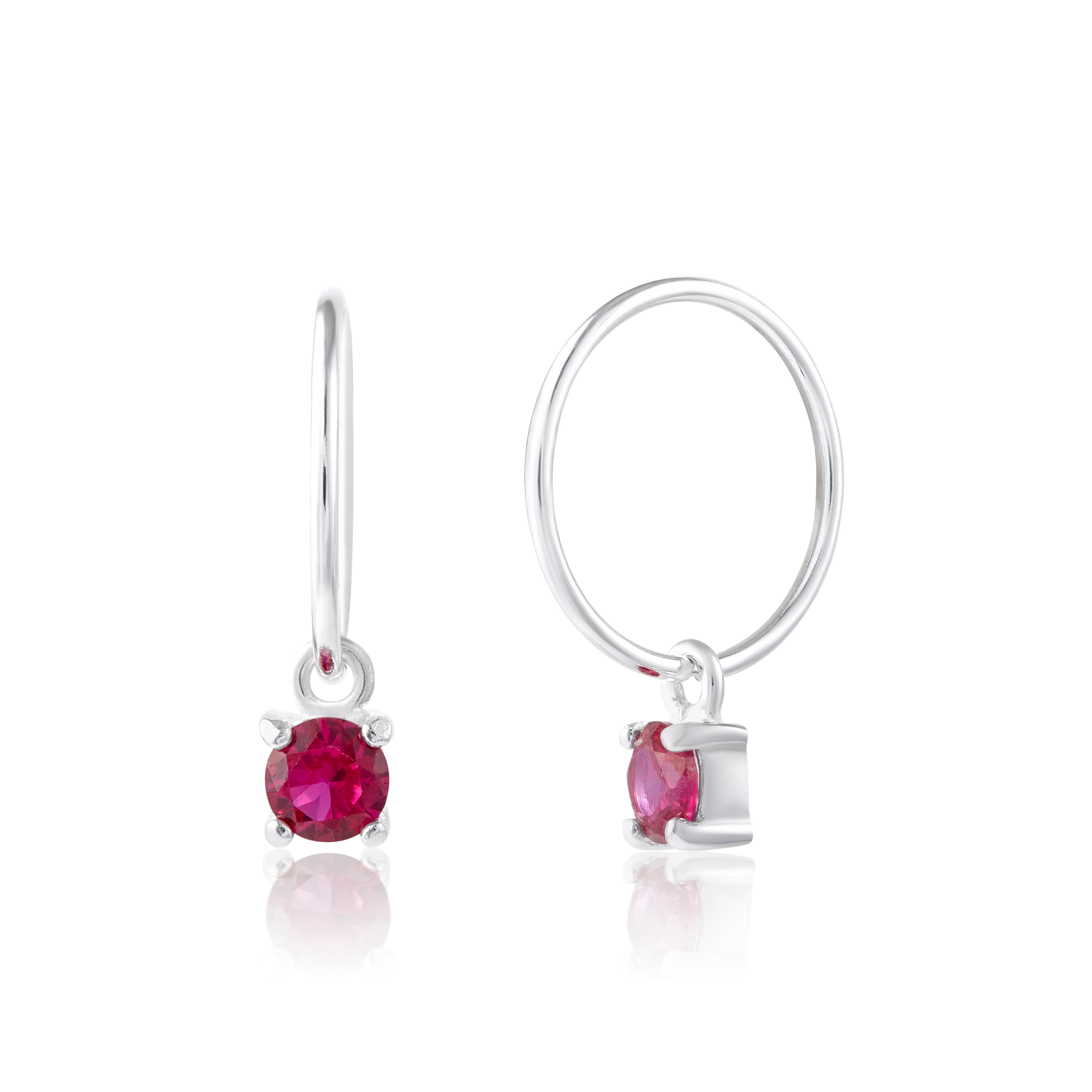 Sterlingsilber Rubin CZ Juli Geburtsstein 12 mm Creolen Ohrringe