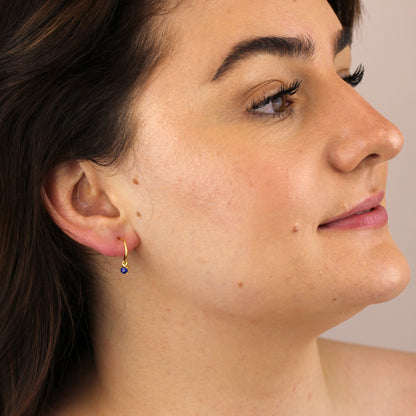 Vergoldet Sterlingsilber Saphir CZ September 12mm Creolen Ohrringe