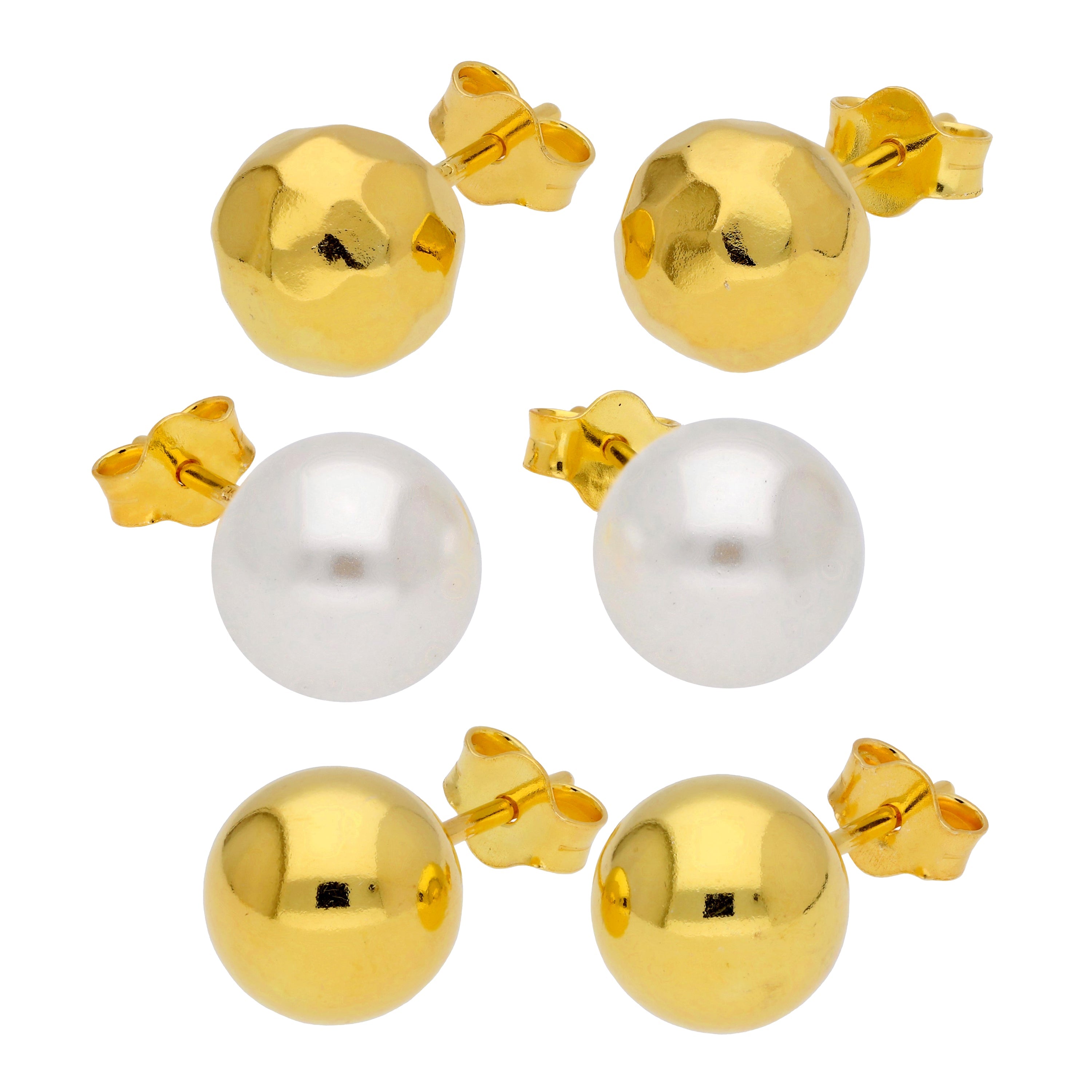 Vergoldetes Sterlingsilber 8 mm Perle und einfache Kugel Ohrstecker Set