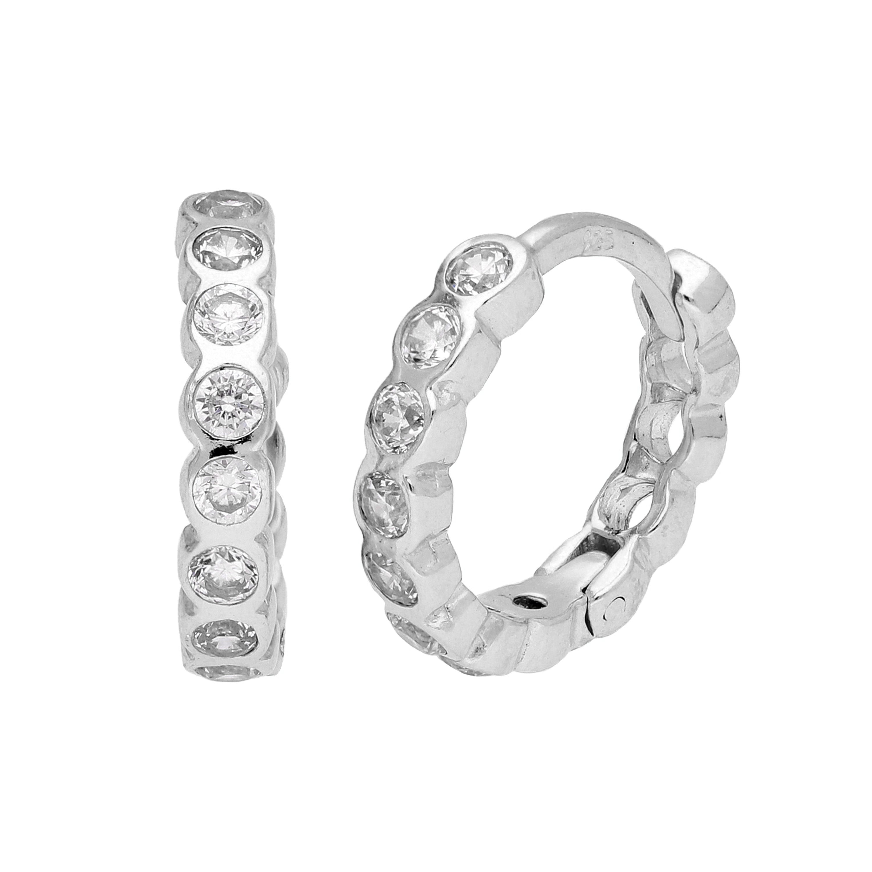 Sterlingsilber CZ Überschliff 13 mm Klappcreolen Ohrringe