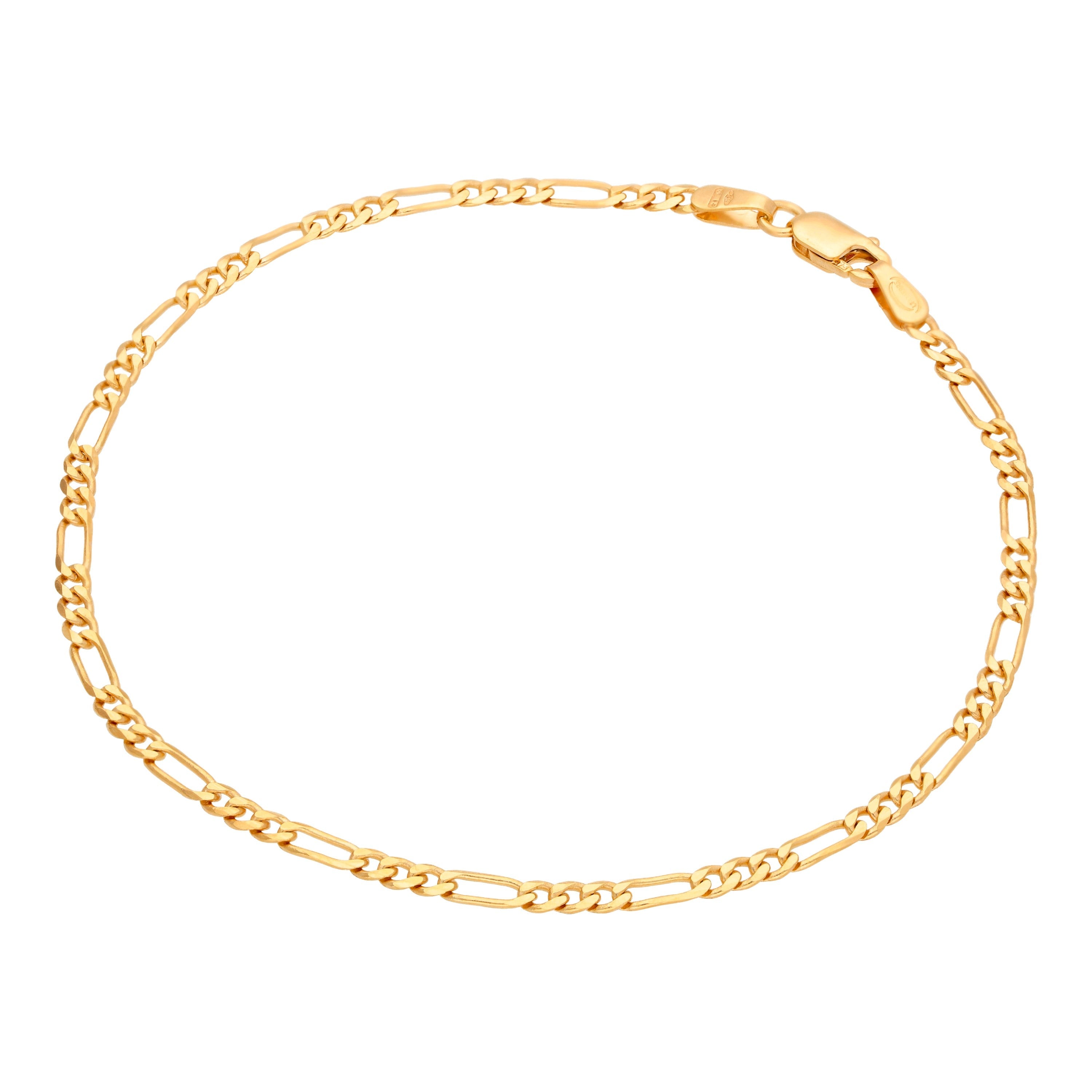 9 Karat Gold Diamantschliff Offen Figaro Panzerkette Armband 18 cm