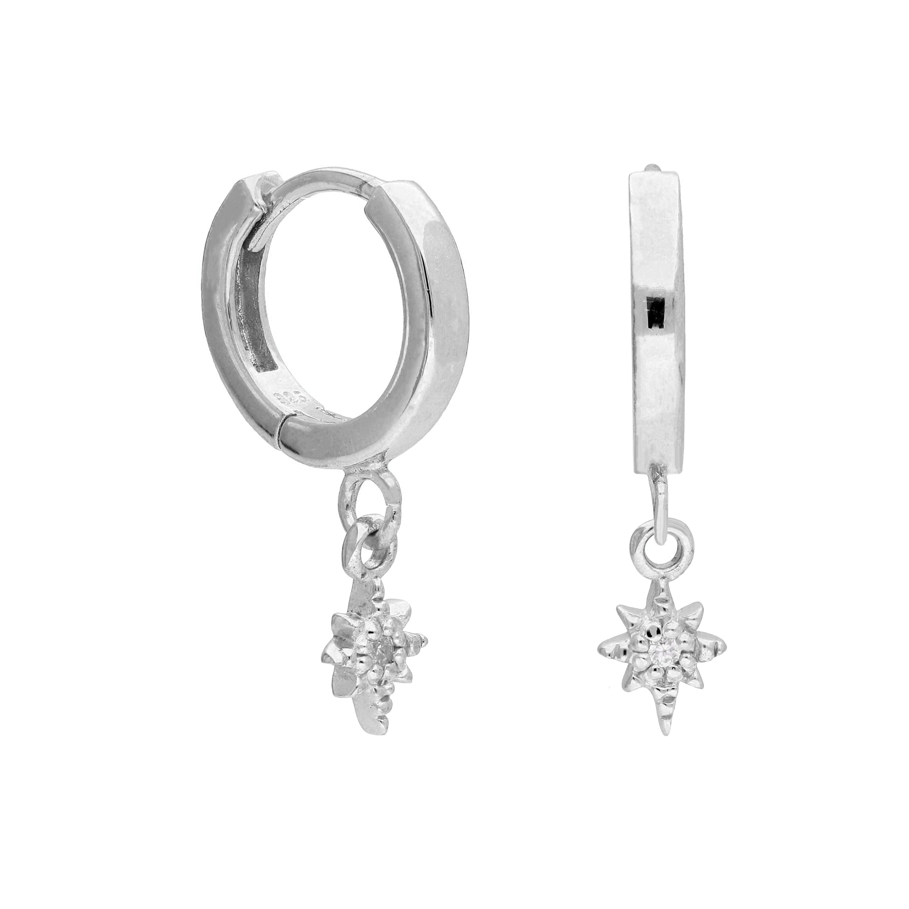 Sterlingsilber CZ Stern Anhänger 12 mm Klappcreolen Ohrringe