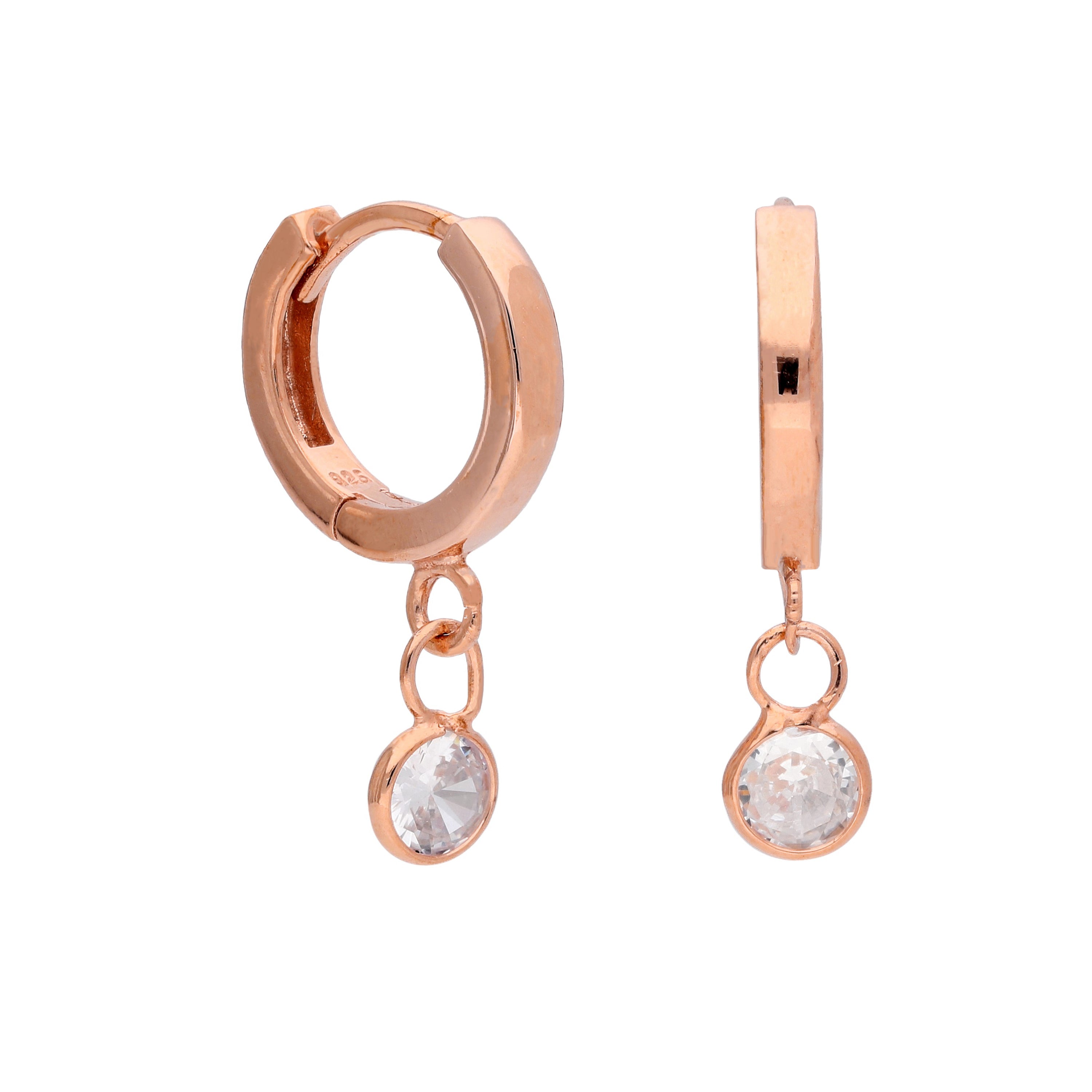 Rosévergoldet Sterlingsilber CZ Anhänger 12 mm Creolen Ohrringe