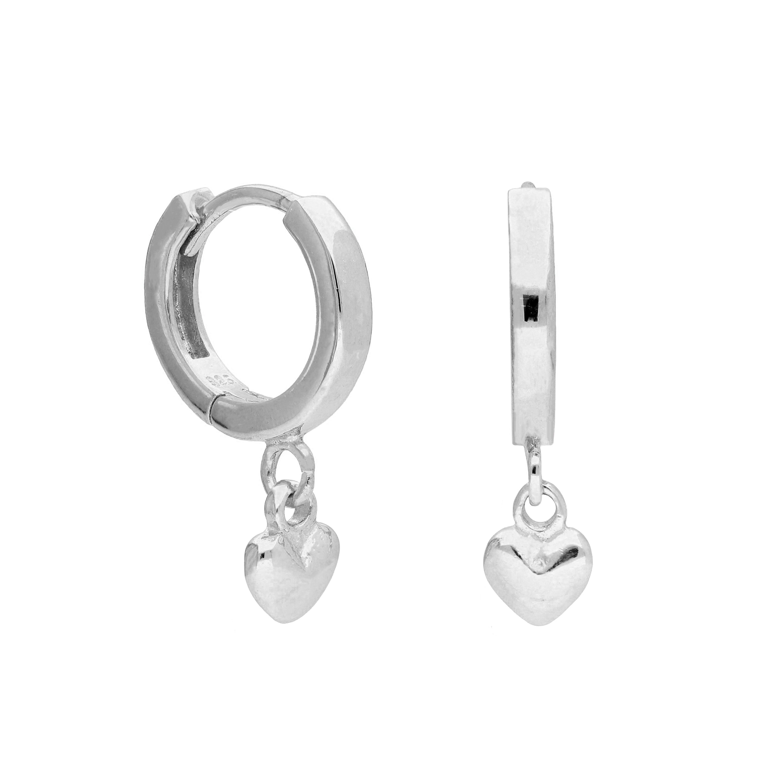 Sterlingsilber Herz Anhänger Dick 12 mm Klappcreolen Ohrringe