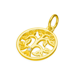 Lebensbaum-Charm aus vergoldetem Sterlingsilber mit echtem Diamant