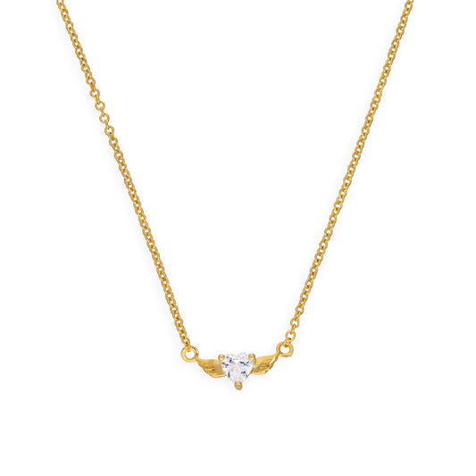 Vergoldete Halskette aus Sterlingsilber mit CZ-Herzflügeln, 18 Zoll