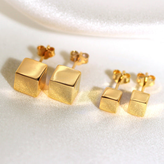 Gelbvergoldete Sterling Silber 4mm - 7mm Würfel-Ohrstecker