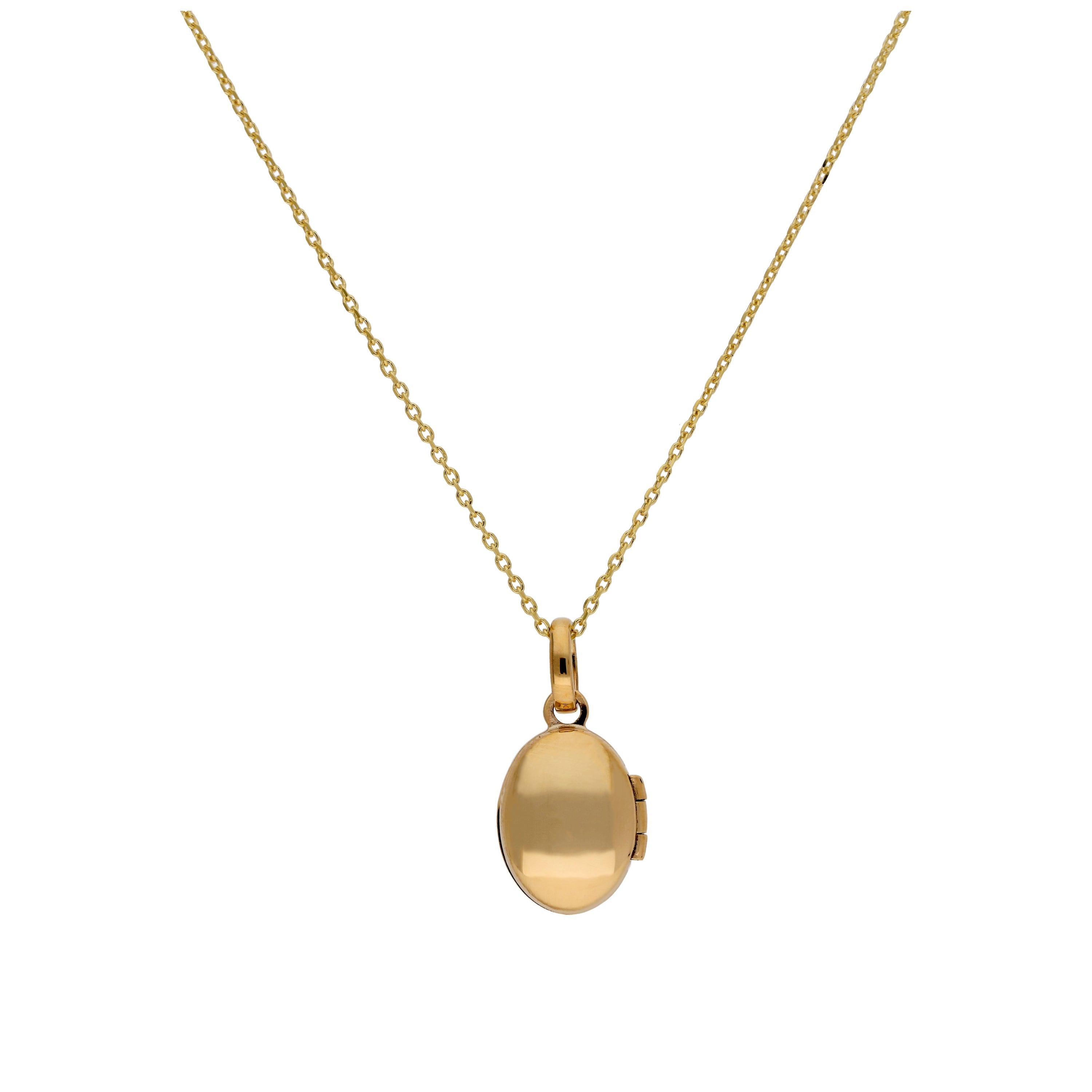 Kleine 9-karätige Gold-Oval-Medaillon-Halskette 16–20 Zoll