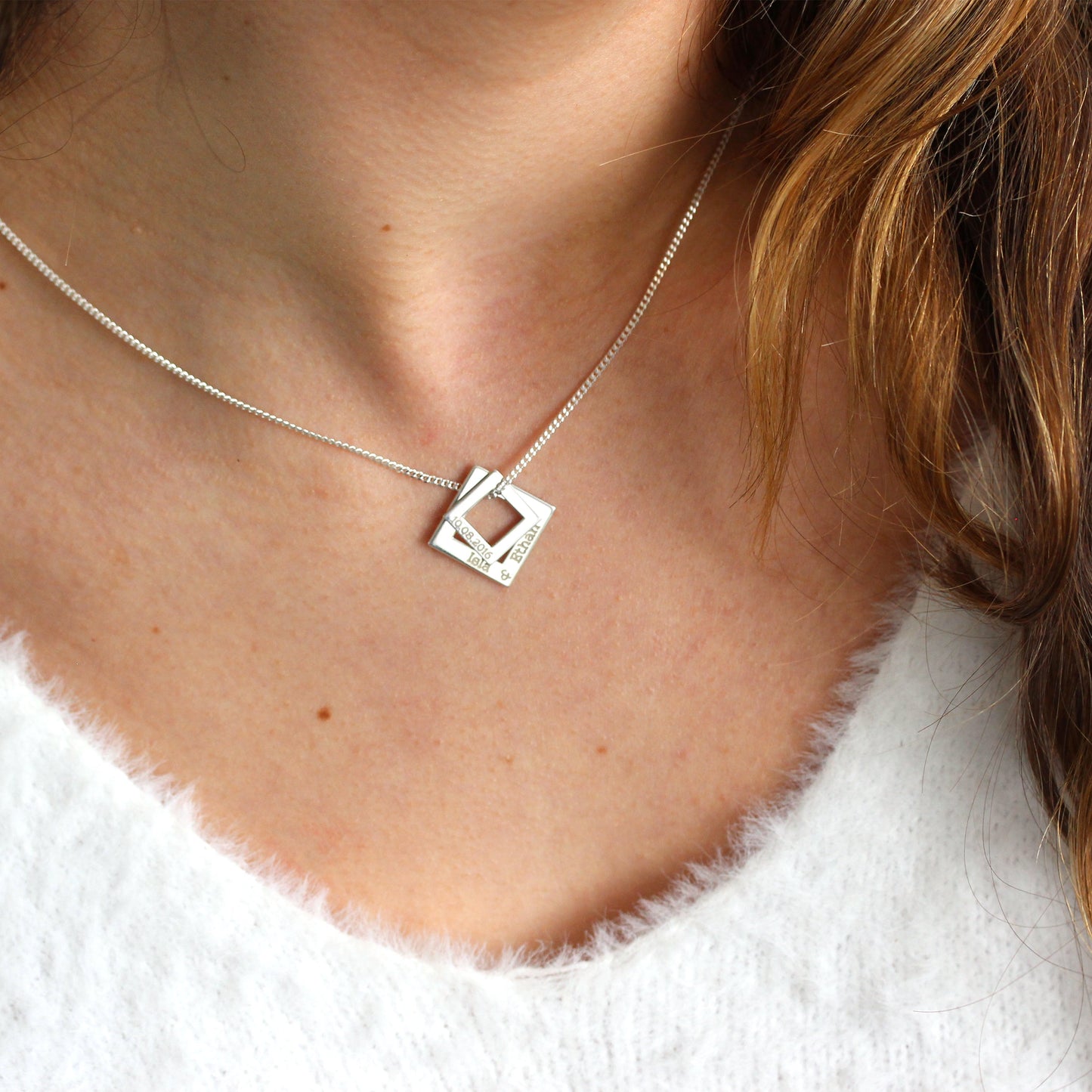 Bespoke Sterling Silver Double Square Name Necklace 16 - 28 Inches