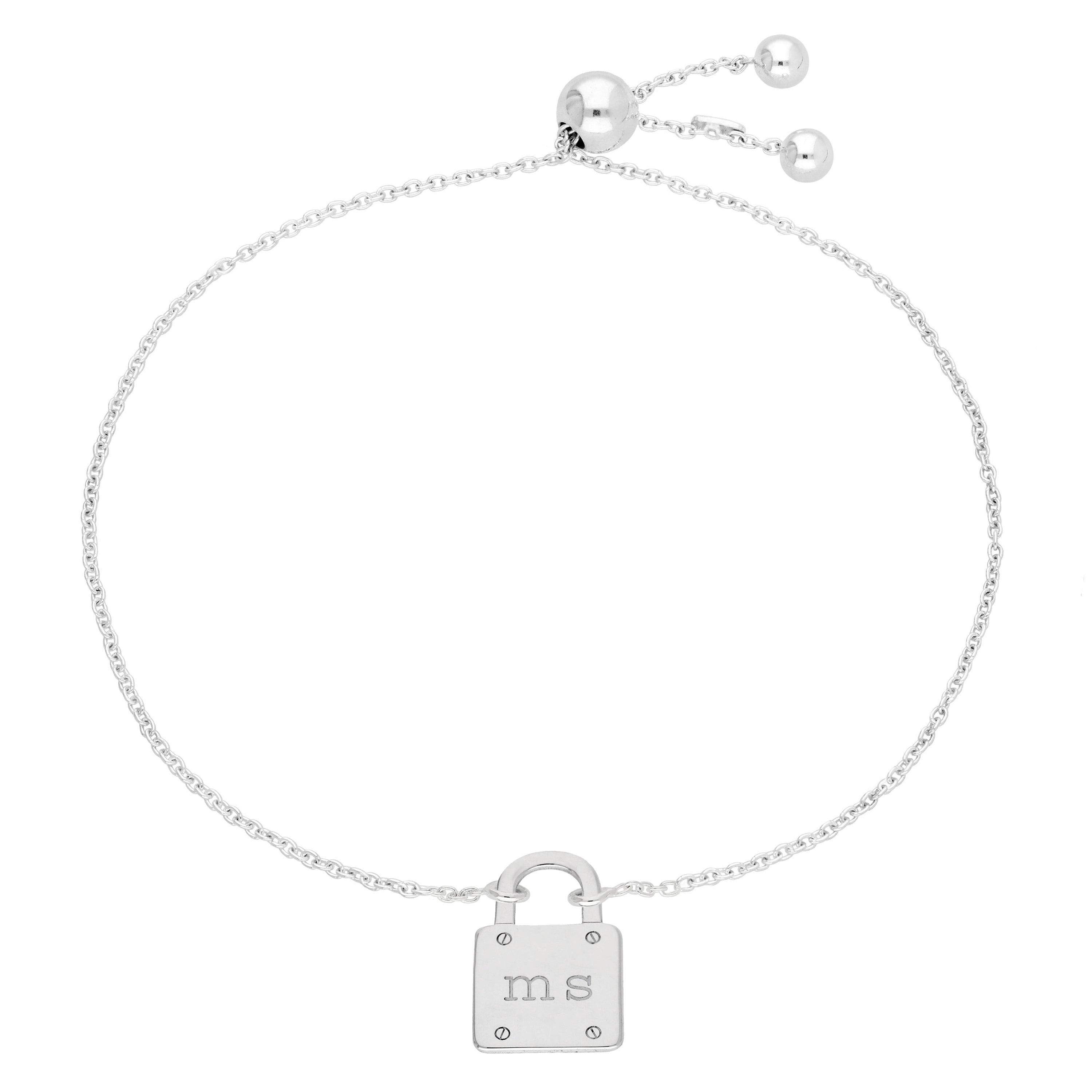 Maßgefertigt Sterlingsilber Initialen Vorhängeschloss Verstellbar Armband