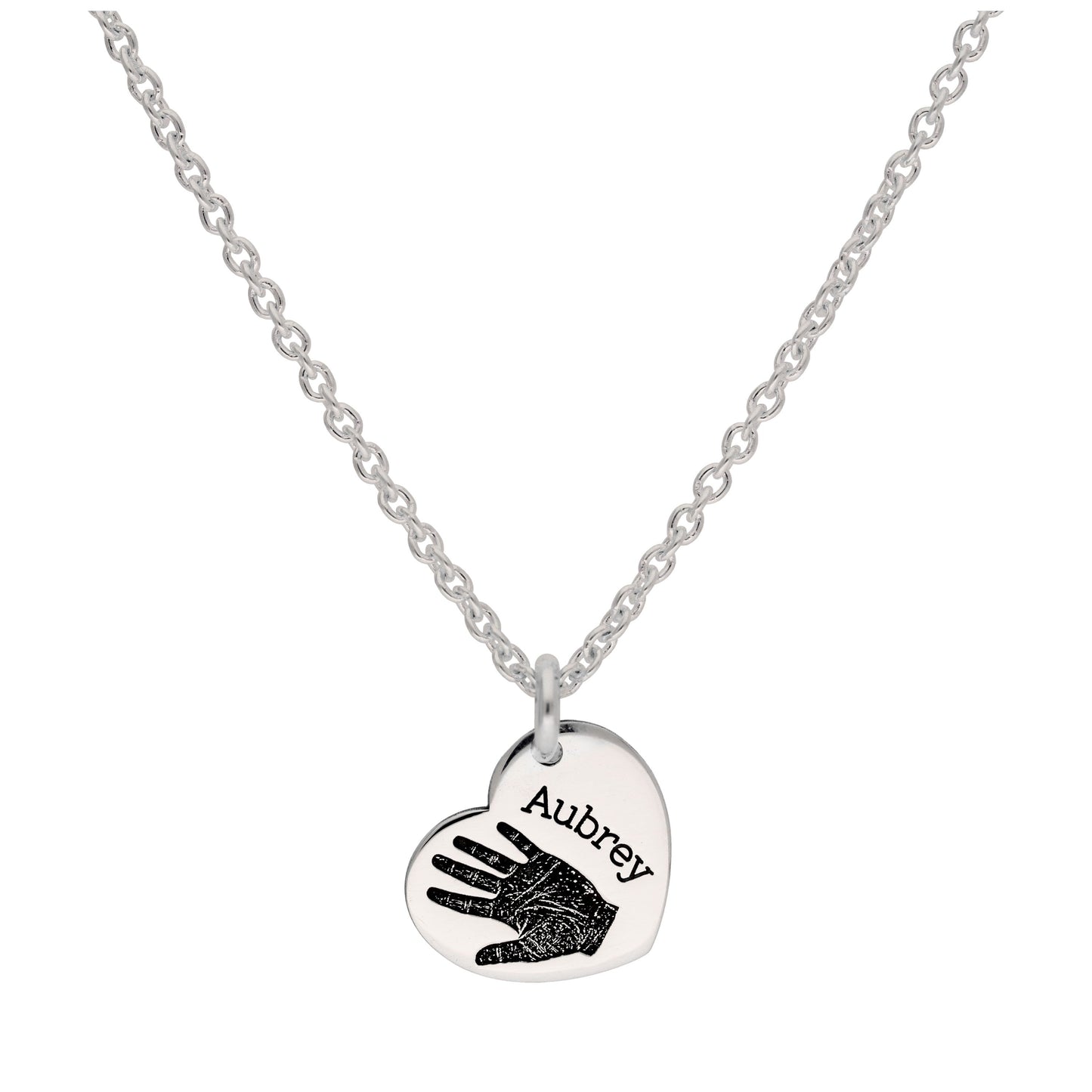 Bespoke Sterling Silver Handprint Heart Name Necklace 16 - 24 Inches