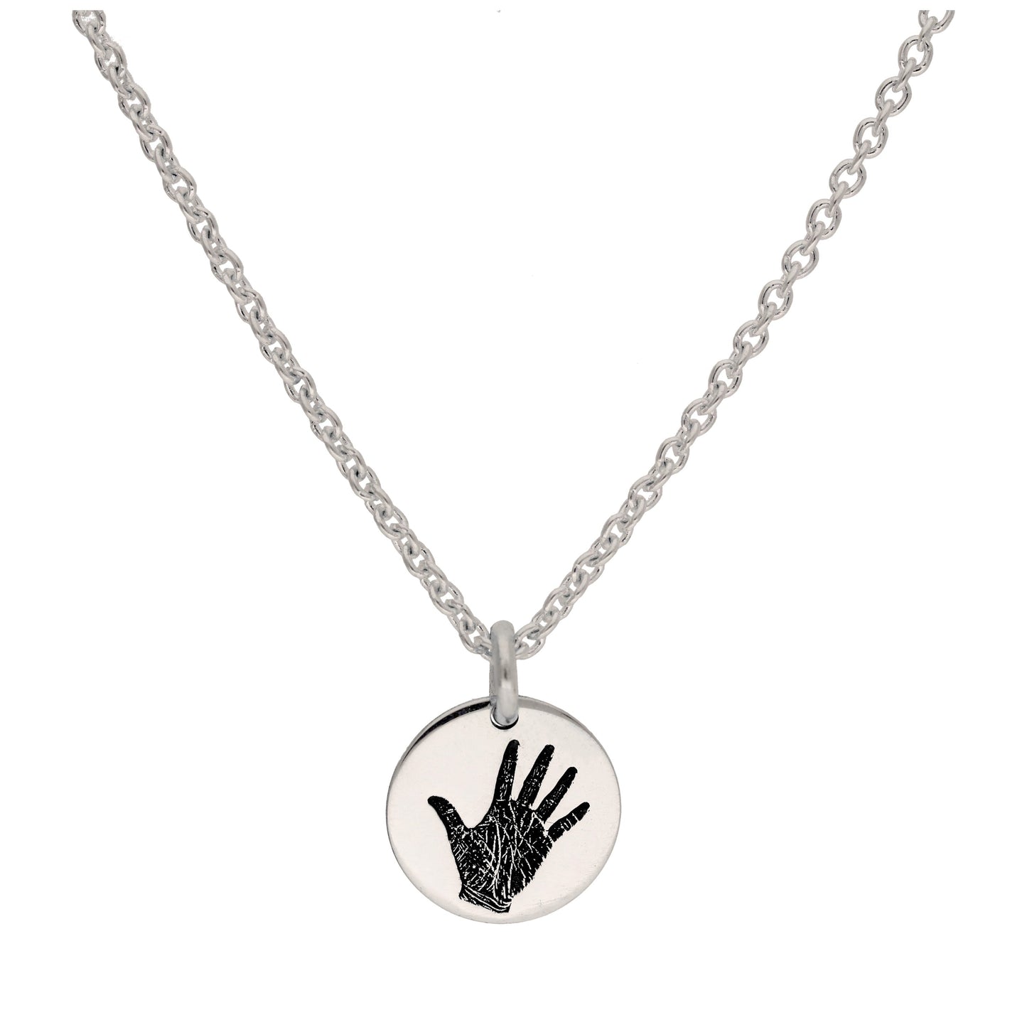 Bespoke Sterling Silver Handprint Round Necklace 16 - 24 Inches
