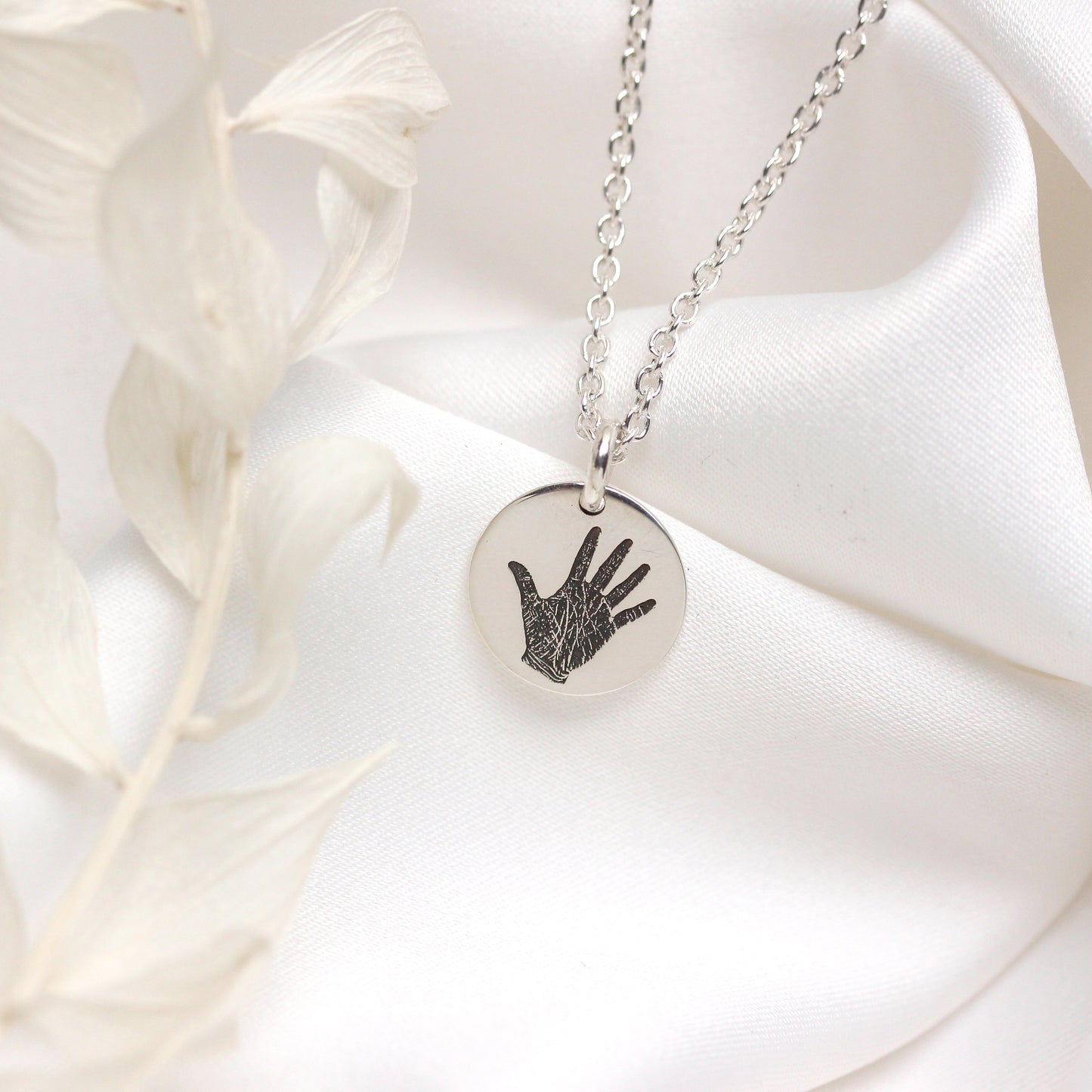 Bespoke Sterling Silver Handprint Round Necklace 16 - 24 Inches